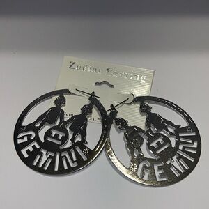 Vintage GEMINI Zodiac Earrings Constellation Symbol Cut-Out 2.5” Flat Hoops